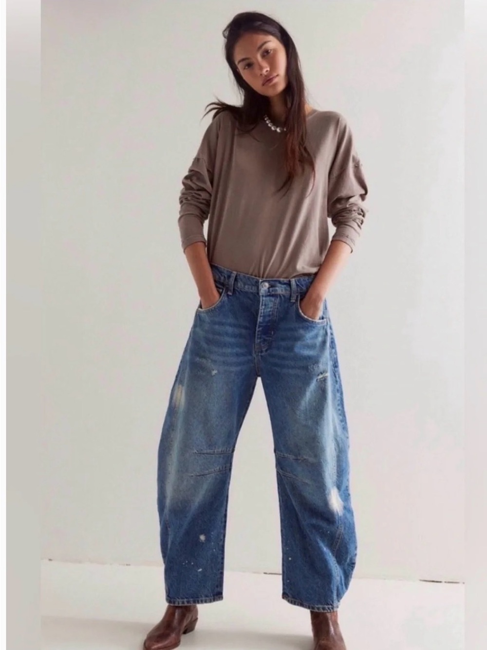 We the Free Good Luck Distressed Barrel Jeans - Free People